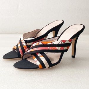 Emilio Pucci Satin Print Crisscross Slide Sandals
